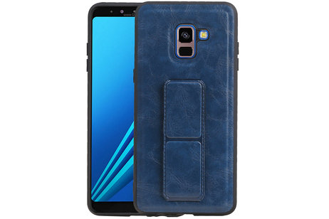 Grip Stand Hardcase Backcover - Telefoonhoesje - Achterkant Hoesje - Geschikt voor Samsung Galaxy A8 Plus - Blauw