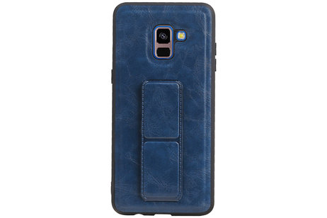 Grip Stand Hardcase Backcover - Telefoonhoesje - Achterkant Hoesje - Geschikt voor Samsung Galaxy A8 Plus - Blauw