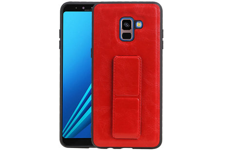 Grip Stand Hardcase Backcover - Telefoonhoesje - Achterkant Hoesje - Geschikt voor Samsung Galaxy A8 Plus - Rood