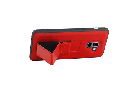 Grip Stand Hardcase Backcover - Telefoonhoesje - Achterkant Hoesje - Geschikt voor Samsung Galaxy A8 Plus - Rood