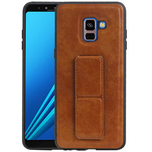BAOHU Grip Stand Hardcase Backcover - Telefoonhoesje - Achterkant Hoesje - Geschikt voor Samsung Galaxy A8 Plus - Bruin