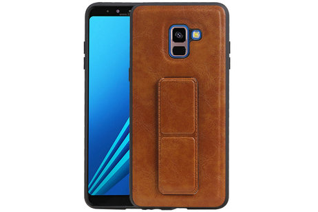 BAOHU Grip Stand Hardcase Backcover - Telefoonhoesje - Achterkant Hoesje - Geschikt voor Samsung Galaxy A8 Plus - Bruin