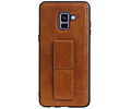 BAOHU Grip Stand Hardcase Backcover - Telefoonhoesje - Achterkant Hoesje - Geschikt voor Samsung Galaxy A8 Plus - Bruin