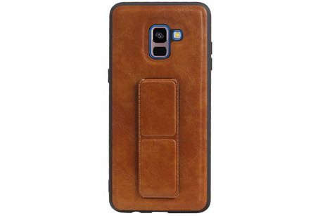 BAOHU Grip Stand Hardcase Backcover - Telefoonhoesje - Achterkant Hoesje - Geschikt voor Samsung Galaxy A8 Plus - Bruin