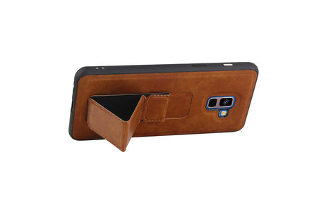 BAOHU Grip Stand Hardcase Backcover - Telefoonhoesje - Achterkant Hoesje - Geschikt voor Samsung Galaxy A8 Plus - Bruin