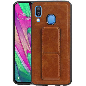 Grip Stand Hardcase Backcover - Telefoonhoesje - Achterkant Hoesje - Geschikt voor Samsung Galaxy A40 - Bruin