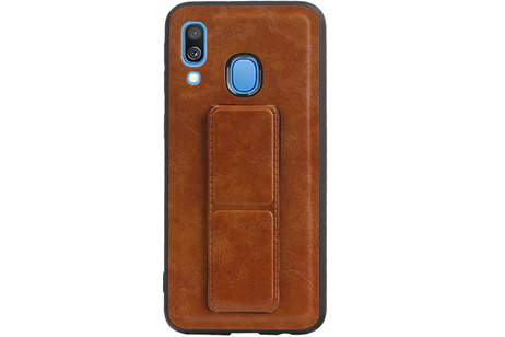 BAOHU Grip Stand Hardcase Backcover - Telefoonhoesje - Achterkant Hoesje - Geschikt voor Samsung Galaxy A40 - Bruin