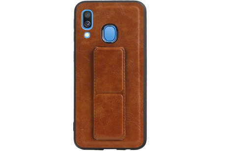 Grip Stand Hardcase Backcover - Telefoonhoesje - Achterkant Hoesje - Geschikt voor Samsung Galaxy A40 - Bruin