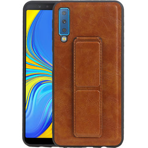 BAOHU Grip Stand Hardcase Backcover - Telefoonhoesje - Achterkant Hoesje - Geschikt voor Samsung Galaxy A7 (2018) - Bruin