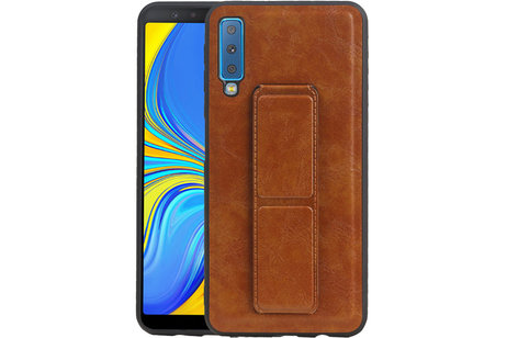 BAOHU Grip Stand Hardcase Backcover - Telefoonhoesje - Achterkant Hoesje - Geschikt voor Samsung Galaxy A7 (2018) - Bruin