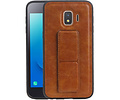 BAOHU Grip Stand Hardcase Backcover - Telefoonhoesje - Achterkant Hoesje - Geschikt voor Samsung Galaxy J2 Core - Bruin
