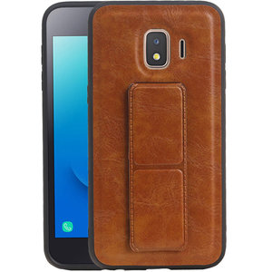Grip Stand Hardcase Backcover - Telefoonhoesje - Achterkant Hoesje - Geschikt voor Samsung Galaxy J2 Core - Bruin