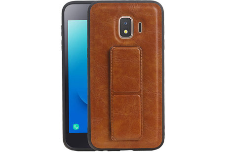 Grip Stand Hardcase Backcover - Telefoonhoesje - Achterkant Hoesje - Geschikt voor Samsung Galaxy J2 Core - Bruin