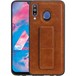 Grip Stand Hardcase Backcover - Telefoonhoesje - Achterkant Hoesje - Geschikt voor Samsung Galaxy M30 - Bruin