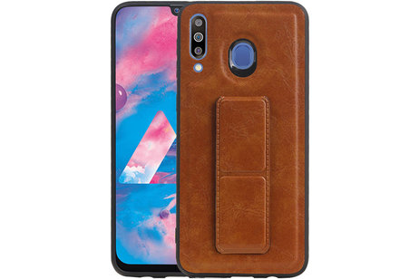 Grip Stand Hardcase Backcover - Telefoonhoesje - Achterkant Hoesje - Geschikt voor Samsung Galaxy M30 - Bruin