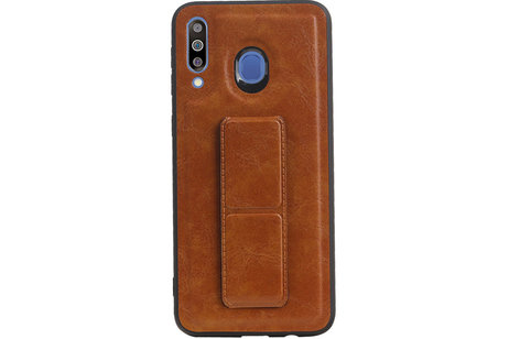 Grip Stand Hardcase Backcover - Telefoonhoesje - Achterkant Hoesje - Geschikt voor Samsung Galaxy M30 - Bruin