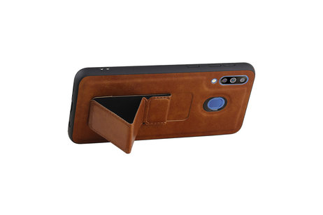 Grip Stand Hardcase Backcover - Telefoonhoesje - Achterkant Hoesje - Geschikt voor Samsung Galaxy M30 - Bruin