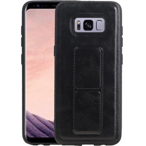 Grip Stand Hardcase Backcover - Telefoonhoesje - Achterkant Hoesje - Geschikt voor Samsung Galaxy S8 - Zwart