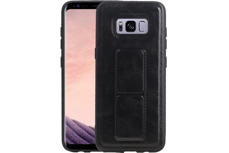 Grip Stand Hardcase Backcover - Telefoonhoesje - Achterkant Hoesje - Geschikt voor Samsung Galaxy S8 - Zwart