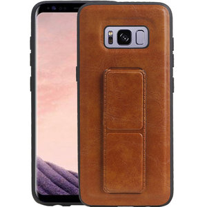 Grip Stand Hardcase Backcover - Telefoonhoesje - Achterkant Hoesje - Geschikt voor Samsung Galaxy S8 - Bruin