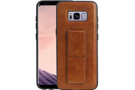 Grip Stand Hardcase Backcover - Telefoonhoesje - Achterkant Hoesje - Geschikt voor Samsung Galaxy S8 - Bruin