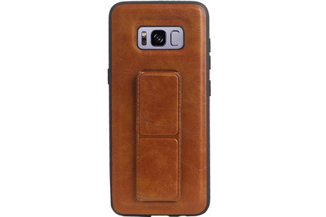 Grip Stand Hardcase Backcover - Telefoonhoesje - Achterkant Hoesje - Geschikt voor Samsung Galaxy S8 - Bruin