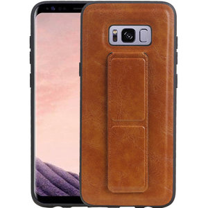 Grip Stand Hardcase Backcover - Telefoonhoesje - Achterkant Hoesje - Geschikt voor Samsung Galaxy S8 Plus - Bruin