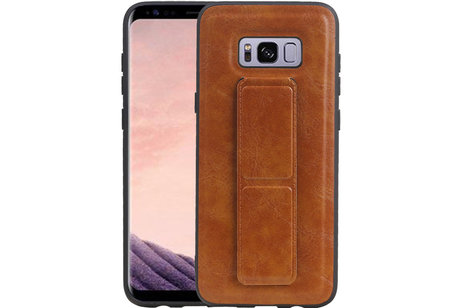 Grip Stand Hardcase Backcover - Telefoonhoesje - Achterkant Hoesje - Geschikt voor Samsung Galaxy S8 Plus - Bruin