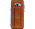 Grip Stand Hardcase Backcover - Telefoonhoesje - Achterkant Hoesje - Geschikt voor Samsung Galaxy S8 Plus - Bruin