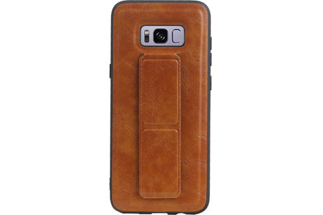 Grip Stand Hardcase Backcover - Telefoonhoesje - Achterkant Hoesje - Geschikt voor Samsung Galaxy S8 Plus - Bruin