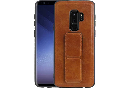 Grip Stand Hardcase Backcover - Telefoonhoesje - Achterkant Hoesje - Geschikt voor Samsung Galaxy S9 Plus - Bruin