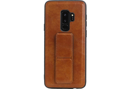 Grip Stand Hardcase Backcover - Telefoonhoesje - Achterkant Hoesje - Geschikt voor Samsung Galaxy S9 Plus - Bruin