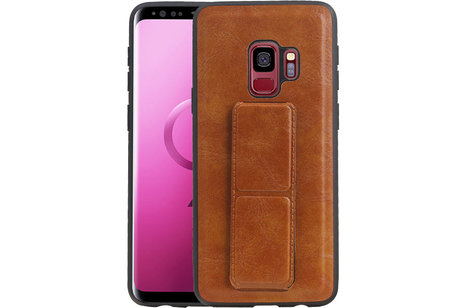BAOHU Grip Stand Hardcase Backcover - Telefoonhoesje - Achterkant Hoesje - Geschikt voor Samsung Galaxy S9 - Bruin