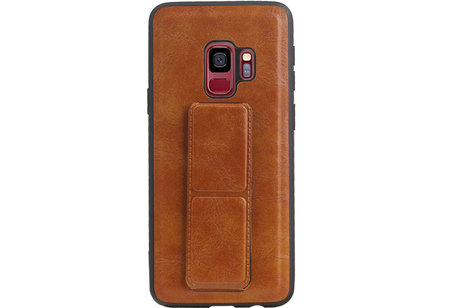 Grip Stand Hardcase Backcover - Telefoonhoesje - Achterkant Hoesje - Geschikt voor Samsung Galaxy S9 - Bruin