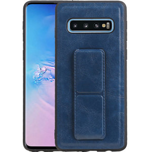 Grip Stand Hardcase Backcover - Telefoonhoesje - Achterkant Hoesje - Geschikt voor Samsung Galaxy S10 - Blauw