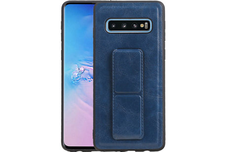 Grip Stand Hardcase Backcover - Telefoonhoesje - Achterkant Hoesje - Geschikt voor Samsung Galaxy S10 - Blauw