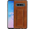 Grip Stand Hardcase Backcover - Telefoonhoesje - Achterkant Hoesje - Geschikt voor Samsung Galaxy S10 - Bruin