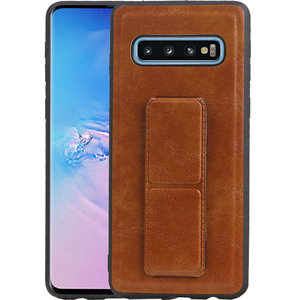 Grip Stand Hardcase Backcover - Telefoonhoesje - Achterkant Hoesje - Geschikt voor Samsung Galaxy S10 - Bruin