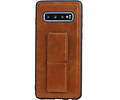 Grip Stand Hardcase Backcover - Telefoonhoesje - Achterkant Hoesje - Geschikt voor Samsung Galaxy S10 - Bruin