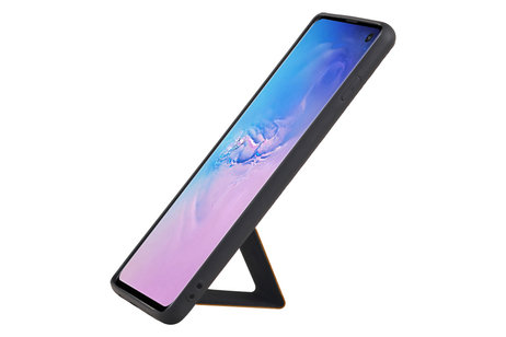Grip Stand Hardcase Backcover - Telefoonhoesje - Achterkant Hoesje - Geschikt voor Samsung Galaxy S10 - Bruin