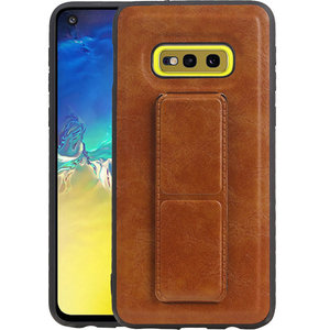 Grip Stand Hardcase Backcover - Telefoonhoesje - Achterkant Hoesje - Geschikt voor Samsung Galaxy S10E - Bruin