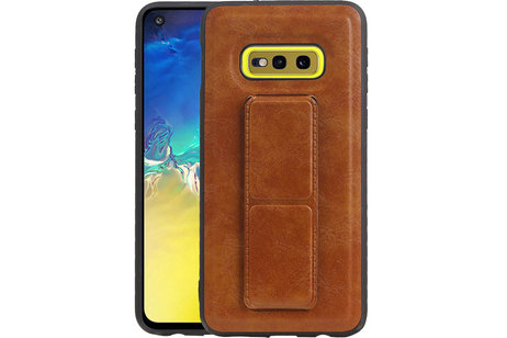 BAOHU Grip Stand Hardcase Backcover - Telefoonhoesje - Achterkant Hoesje - Geschikt voor Samsung Galaxy S10E - Bruin
