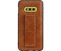 BAOHU Grip Stand Hardcase Backcover - Telefoonhoesje - Achterkant Hoesje - Geschikt voor Samsung Galaxy S10E - Bruin