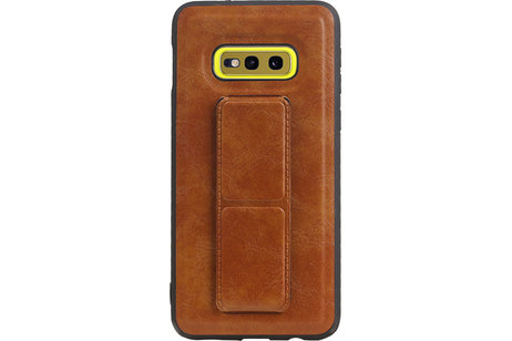 Grip Stand Hardcase Backcover - Telefoonhoesje - Achterkant Hoesje - Geschikt voor Samsung Galaxy S10E - Bruin
