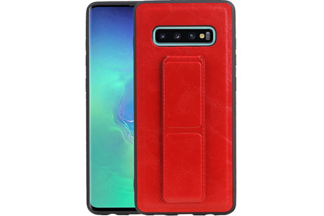 Grip Stand Hardcase Backcover - Telefoonhoesje - Achterkant Hoesje - Geschikt voor Samsung Galaxy S10 Plus - Rood