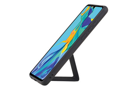 Grip Stand Hardcase Backcover - Telefoonhoesje - Achterkant Hoesje - Geschikt voor Huawei P30 - Zwart