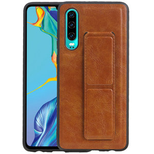 Grip Stand Hardcase Backcover - Telefoonhoesje - Achterkant Hoesje - Geschikt voor Huawei P30 - Bruin