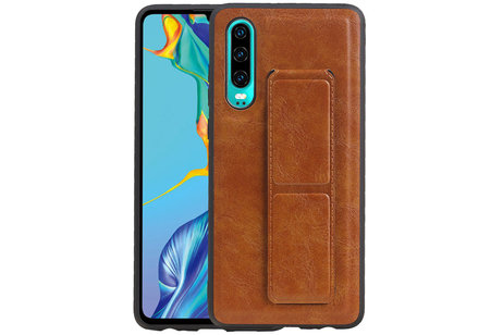 BAOHU Grip Stand Hardcase Backcover - Telefoonhoesje - Achterkant Hoesje - Geschikt voor Huawei P30 - Bruin