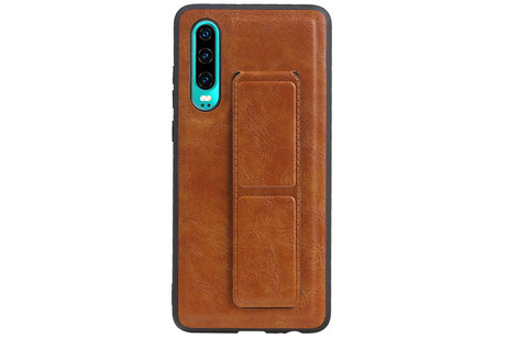 Grip Stand Hardcase Backcover - Telefoonhoesje - Achterkant Hoesje - Geschikt voor Huawei P30 - Bruin