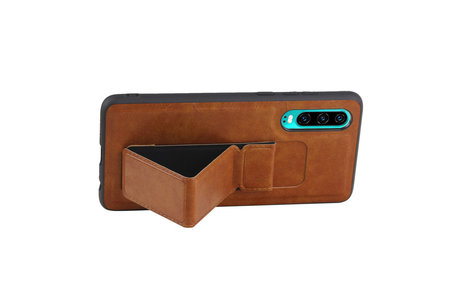BAOHU Grip Stand Hardcase Backcover - Telefoonhoesje - Achterkant Hoesje - Geschikt voor Huawei P30 - Bruin